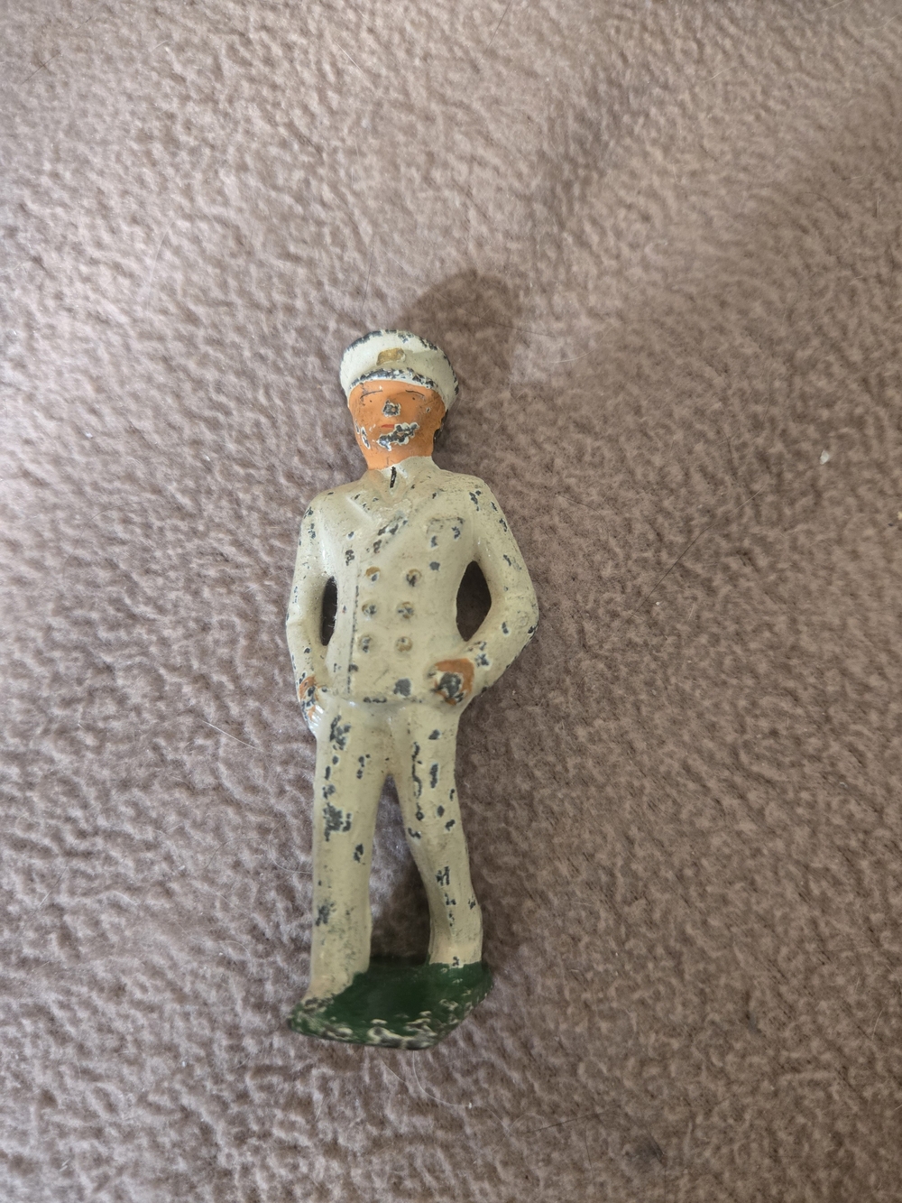 Antique Cream and Orange Tin Sailor Action Figure